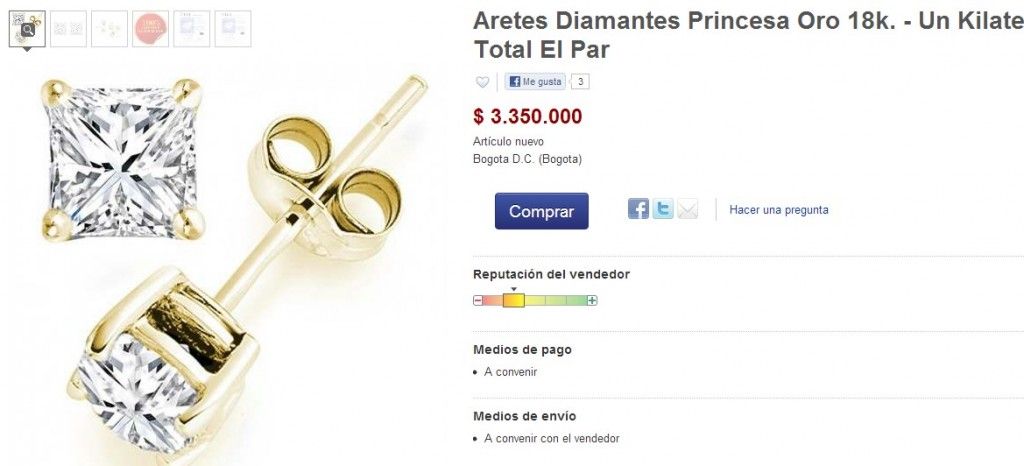 Anuncio en Internet de una empresa americana que vende diamantes engarzados.