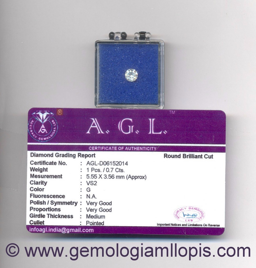 Certificado de diamante AGL falso