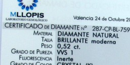 CERTIFICADO DE DIAMANTE DE MENOS DE UN QUILATE