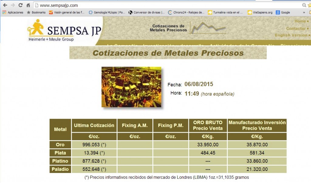 El precio del oro mas caro que el del platino