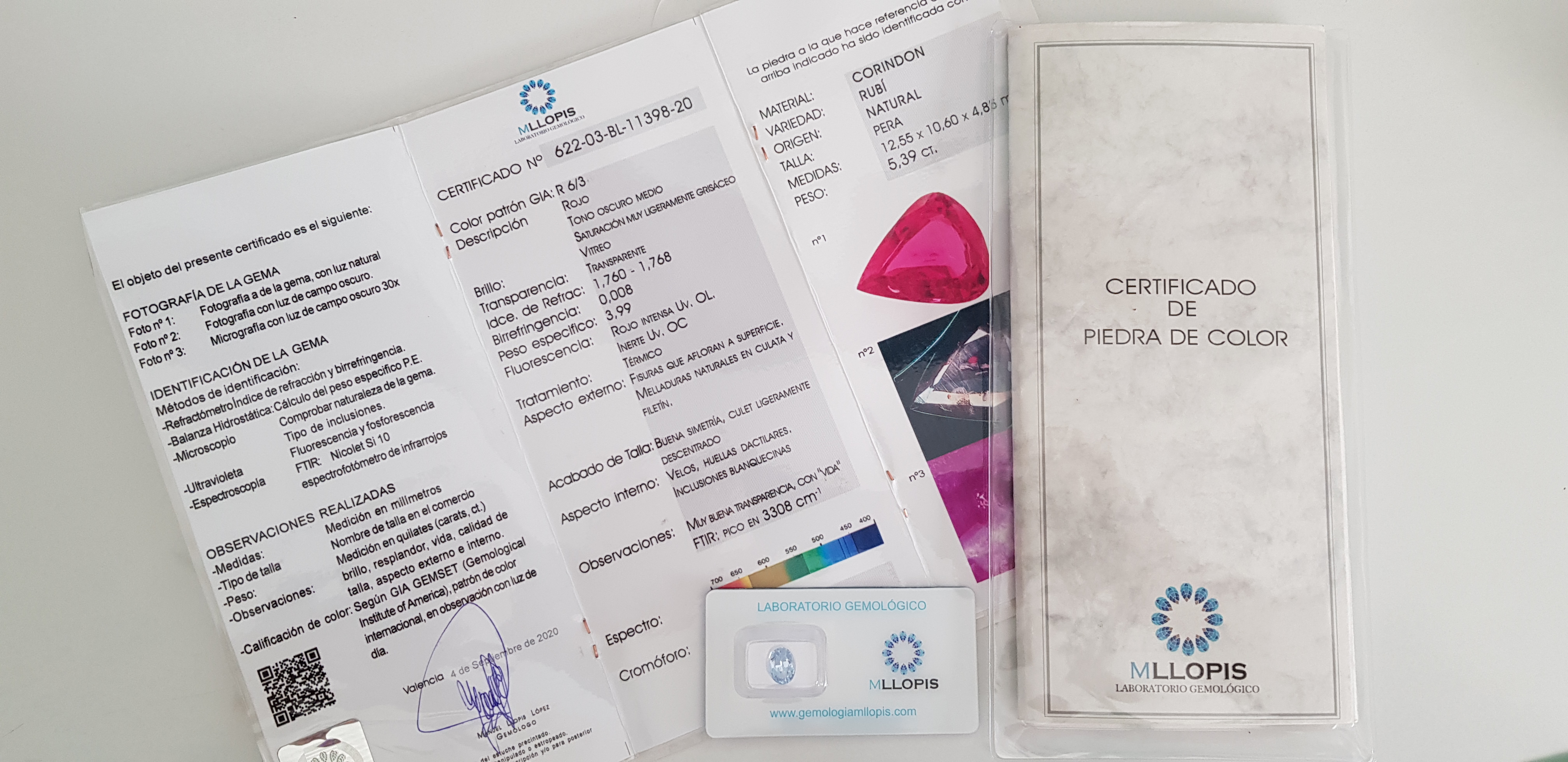 certificado piedra de color blíster sellado